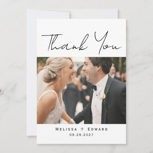 Elegant Modern Script Wedding Photo Bedankkaart (Voorkant)