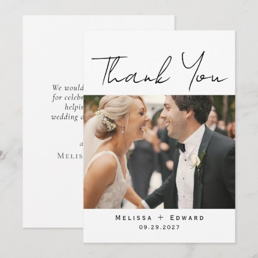 Elegant Modern Script Wedding Photo Bedankkaart (Voorkant / Achterkant)