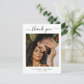 Elegant Modern Script Wedding Photo Bedankkaart (Staand voorkant)