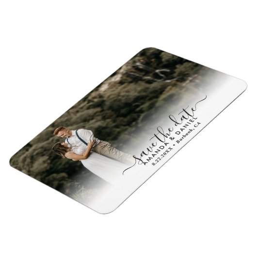 Elegant Modern Script Wedding Photo Save the Date Magneet (Linkerzijde)