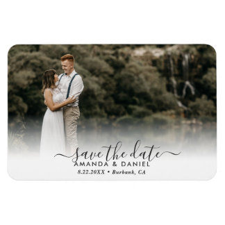 Elegant Modern Script Wedding Photo Save the Date Magneet
