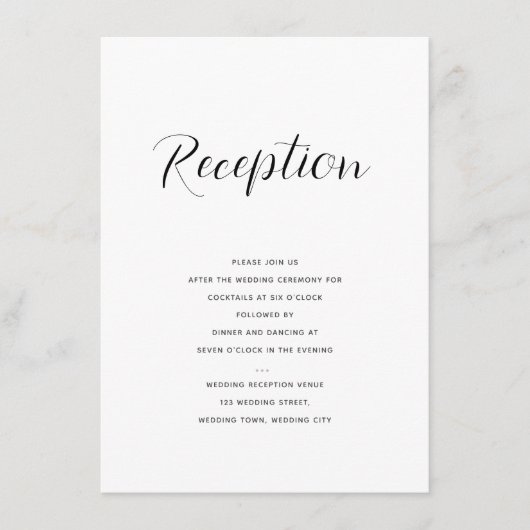 Elegant modern Script Wedding Reception Informatiekaartje (Voorkant)