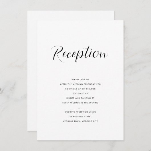 Elegant modern Script Wedding Reception Informatiekaartje (Voorkant / Achterkant)