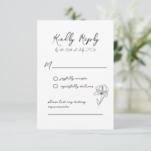 Elegant Modern Script Wedding Response Kaart (Staand voorkant)