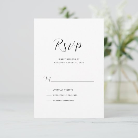 Elegant modern Script Wedding RSVP Kaartje (Staand voorkant)