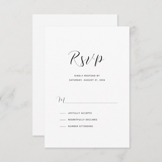 Elegant modern Script Wedding RSVP Kaartje (Voorkant / Achterkant)