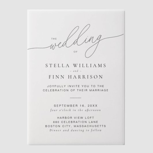 Elegant modern Script Wedding Vellum Uitnodigingen (Voorkant)