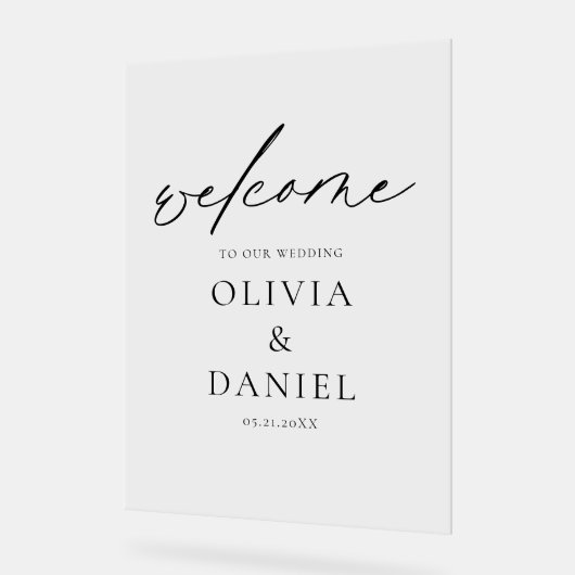 Elegant Modern Script Wedding Welkom Elegant Acryl Bord (Hoek)
