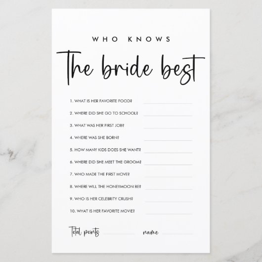 Elegant modern script | Wie kent de beste bride (Voorkant)