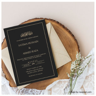 Elegant Modern Script Zwart Islamitisch Moslim Bru Kaart