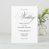 Elegant Modern Script Zwart-Wit Bruiloft Kaart (Staand voorkant)