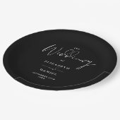Elegant Modern Script Zwart-Wit Bruiloft Papieren Bordje (Gekanteld)