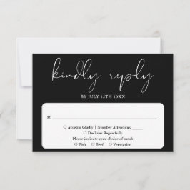 Elegant modern script zwart-wit bruiloft RSVP kaartje
