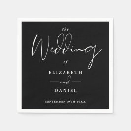 Elegant modern script zwart-wit bruiloft servet