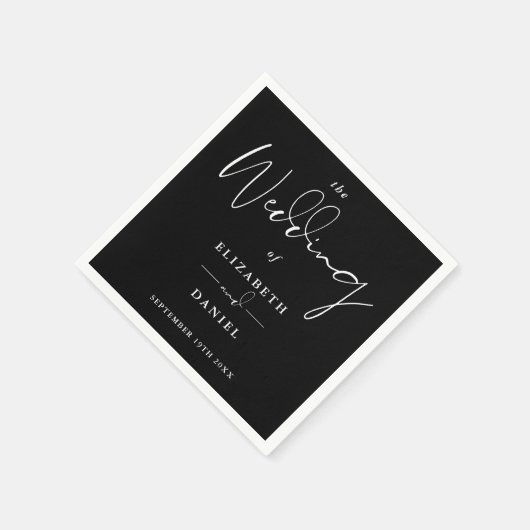 Elegant modern script zwart-wit bruiloft servet (Hoek)