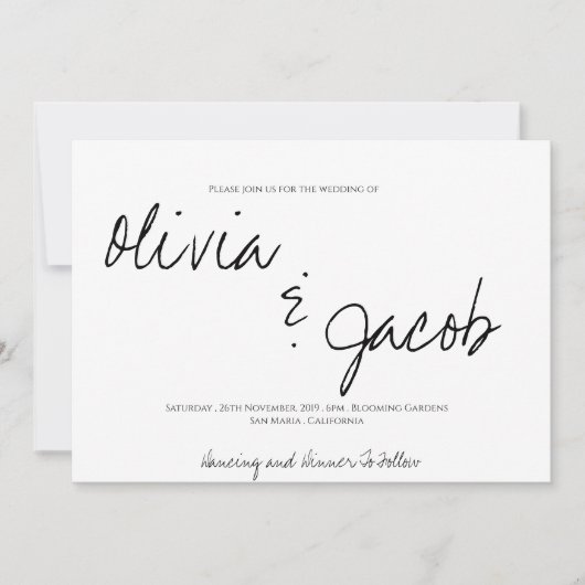 Elegant modern script zwart-wit huwelijk kaart (Voorkant)