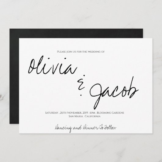 Elegant modern script zwart-wit huwelijk kaart (Voorkant / Achterkant)