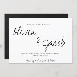 Elegant Modern Script Zwart & Wit Trouwfeest Kaart