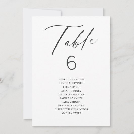 Elegant modern scriptlijstnummerdiagram kaart (Voorkant)