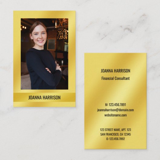 Elegant Modern Shimmery Shiny Gold Foto Europees Visitekaartje (Voorkant / Achterkant)