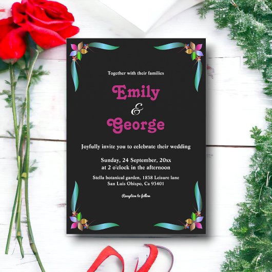 Elegant Modern Shiny Faux Folie Floral Wedding Kaart