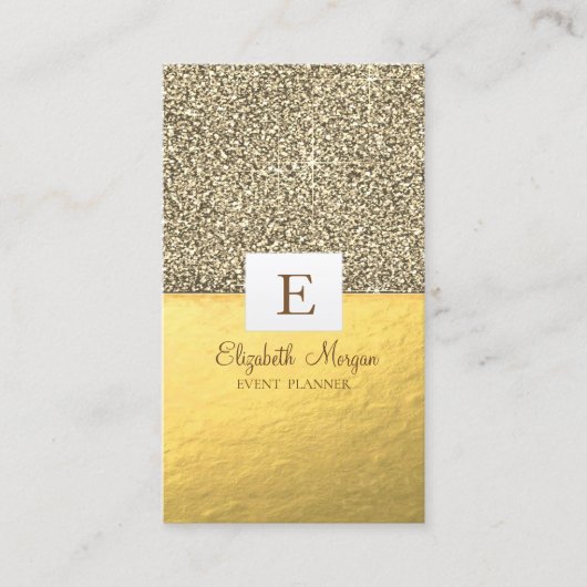 Elegant Modern Shiny Monogram Gold Glitter Visitekaartje (Voorkant)