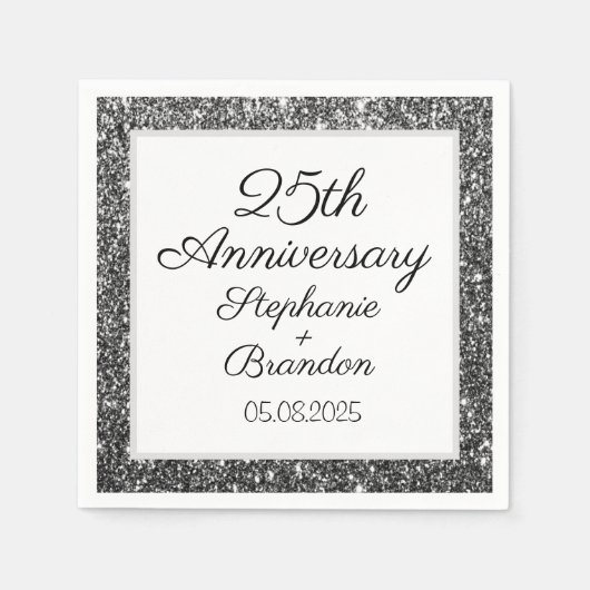 Elegant Modern Silver 25e bruiloft Jubileum Servet (Voorkant)