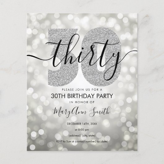 Elegant Modern Silver 30th Birthday Party Invite (Voorkant)