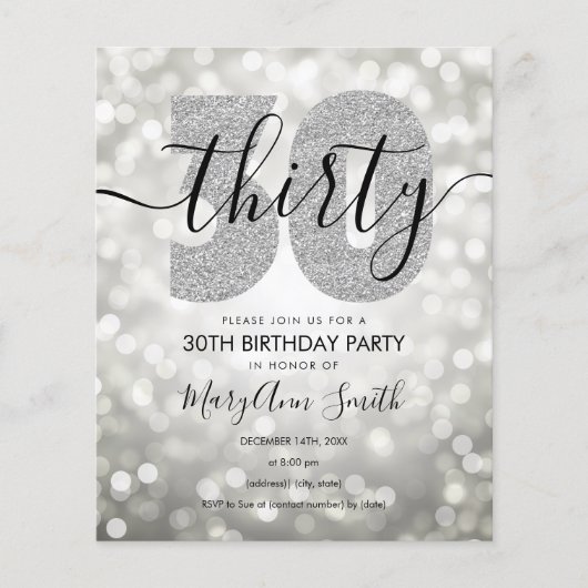 Elegant Modern Silver 30th Birthday Party Invite Flyer (Voorkant)
