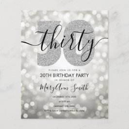 Elegant Modern Silver 30th Birthday Party Invite Flyer