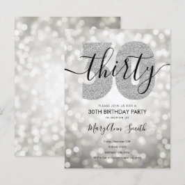 Elegant Modern Silver 30th Birthday Party  Uitnodiging Briefkaart