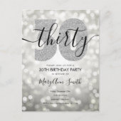 Elegant Modern Silver 30th Birthday Party Uitnodiging Briefkaart (Voorkant)
