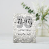 Elegant Modern Silver 30th Birthday Party Uitnodiging Briefkaart (Staand voorkant)