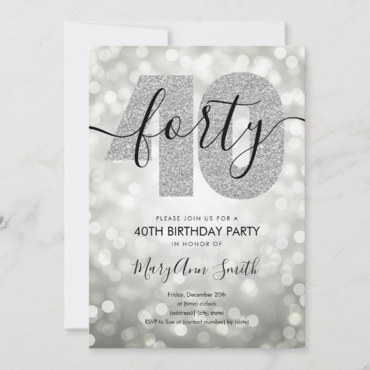 Elegant Modern Silver 40e verjaardag Kaart (Voorkant)