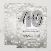 Elegant Modern Silver 40e verjaardag Kaart (Voorkant / Achterkant)