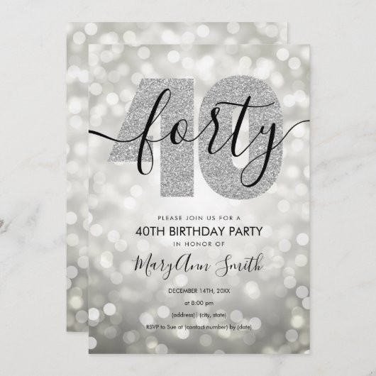 Elegant Modern Silver 40e verjaardag Kaart (Voorkant / Achterkant)