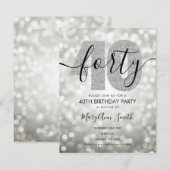 Elegant Modern Silver 40e verjaardag Kaart (Voorkant / Achterkant)