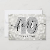 Elegant Modern Silver 40th Birthday Hartelijk dank Bedankkaart (Voorkant)