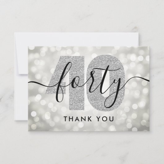 Elegant Modern Silver 40th Birthday Hartelijk dank Bedankkaart (Voorkant)
