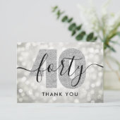 Elegant Modern Silver 40th Birthday Hartelijk dank Bedankkaart (Staand voorkant)