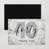 Elegant Modern Silver 40th Birthday Hartelijk dank Bedankkaart (Voorkant / Achterkant)