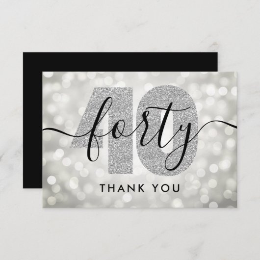 Elegant Modern Silver 40th Birthday Hartelijk dank Bedankkaart (Voorkant / Achterkant)