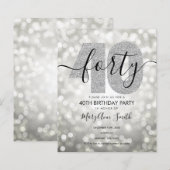 Elegant Modern Silver 40th Birthday Party Invite (Voorkant / Achterkant)