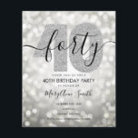Elegant Modern Silver 40th Birthday Party Invite<br><div class="desc">Elegant 40th Birthday Party Silver Glitter Lights sjabloon. Ideaal voor 40e verjaardagsfeestjes voor mannen en vrouwen.</div>