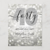 Elegant Modern Silver 40th Birthday Party Invite Flyer (Voorkant)