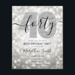 Elegant Modern Silver 40th Birthday Party Invite Flyer<br><div class="desc">Elegant 40th Birthday Party Silver Glitter Lights sjabloon. Ideaal voor 40e verjaardagsfeestjes voor mannen en vrouwen.</div>