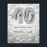 Elegant Modern Silver 40th Birthday Party Invite Flyer<br><div class="desc">Elegant 40th Birthday Party Silver Glitter Lights sjabloon. Ideaal voor 40e verjaardagsfeestjes voor mannen en vrouwen.</div>