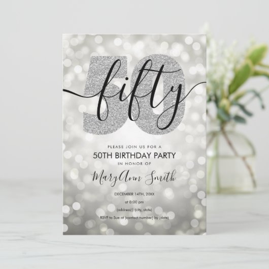 Elegant Modern Silver 50e verjaardag Kaart (Staand voorkant)