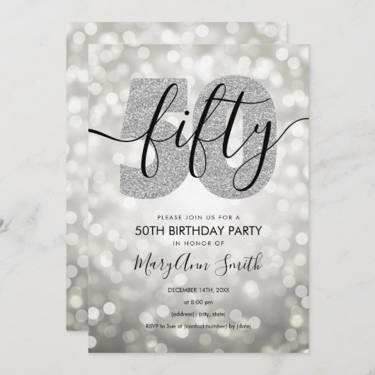 Elegant Modern Silver 50e verjaardag Kaart (Voorkant / Achterkant)