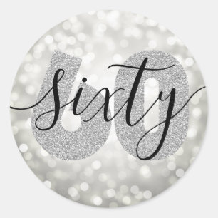 Elegant Modern Silver 60th Birthday Glitter Ronde Sticker